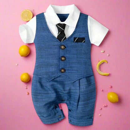 Baby Boy Cotton Romper with Gentleman Tie