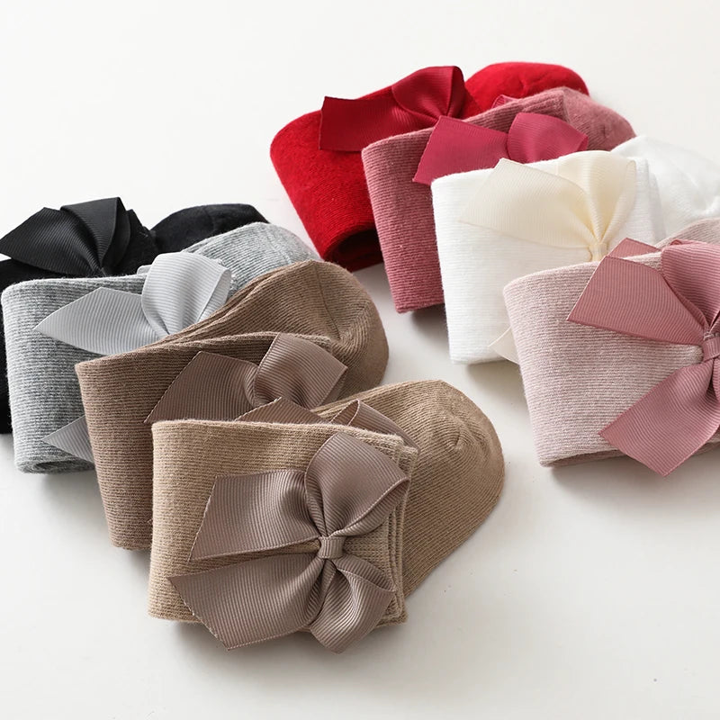 Cotton Knee High Bow Socks for Baby Girls
