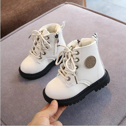 Autumn/Winter Kids' Plush Leather Boots (Size 21-30)