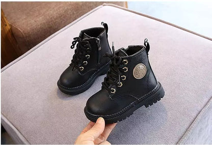 Autumn/Winter Kids' Plush Leather Boots (Size 21-30)