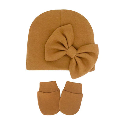 Cotton Baby Girl Hat & Gloves Set - Stylish Newborn Accessories