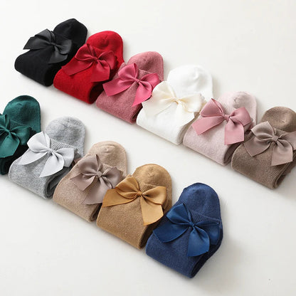 Cotton Knee High Bow Socks for Baby Girls