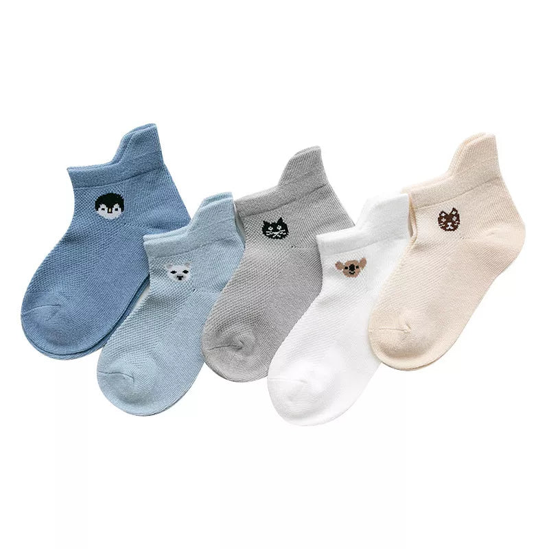 5 Pairs Infant Baby Socks (Newborn-2Y) - Cotton Mesh, Cute & Comfy