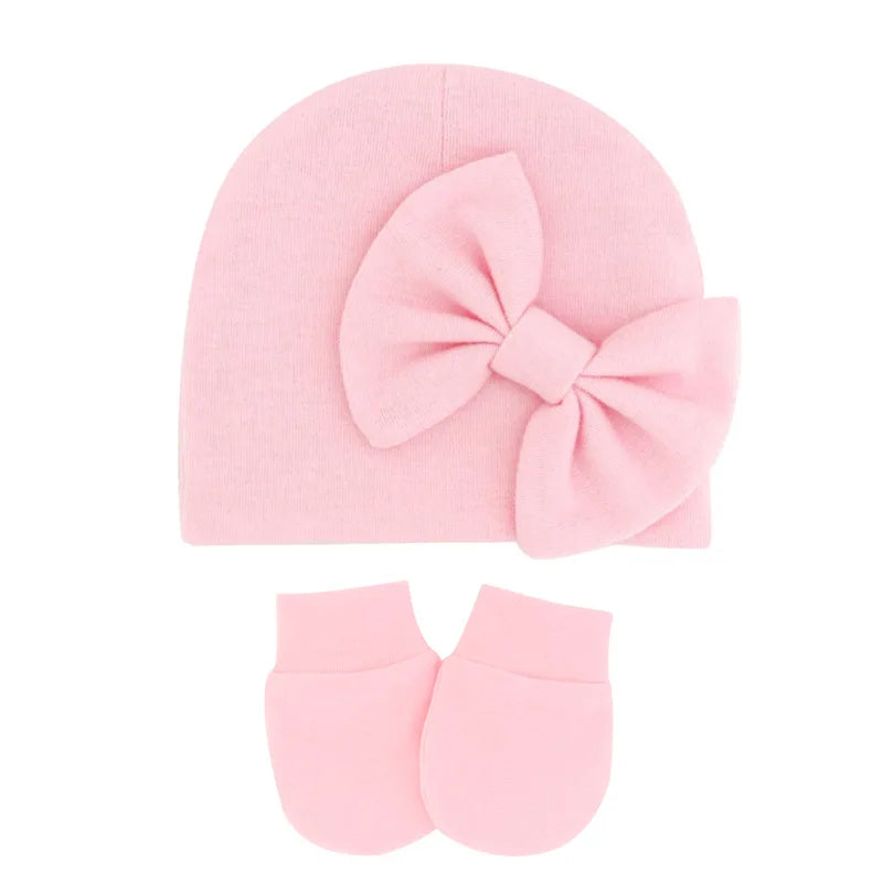 Cotton Baby Girl Hat & Gloves Set - Stylish Newborn Accessories
