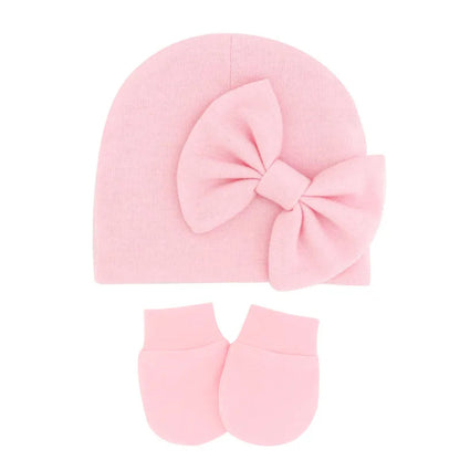 Cotton Baby Girl Hat & Gloves Set - Stylish Newborn Accessories