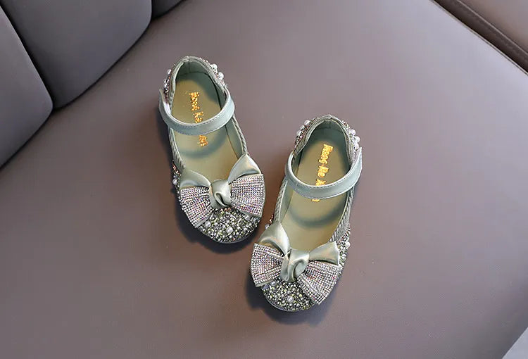 Rhinestone Bow Princess Shoes - Girls' Party Dance Flats