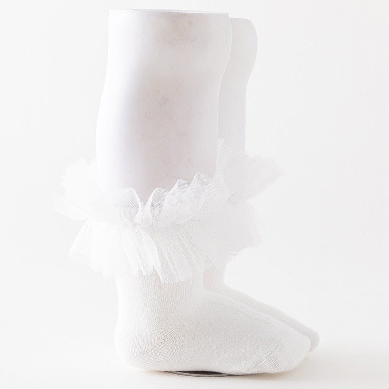 Puffy Mesh Lace Flower Kids Sock