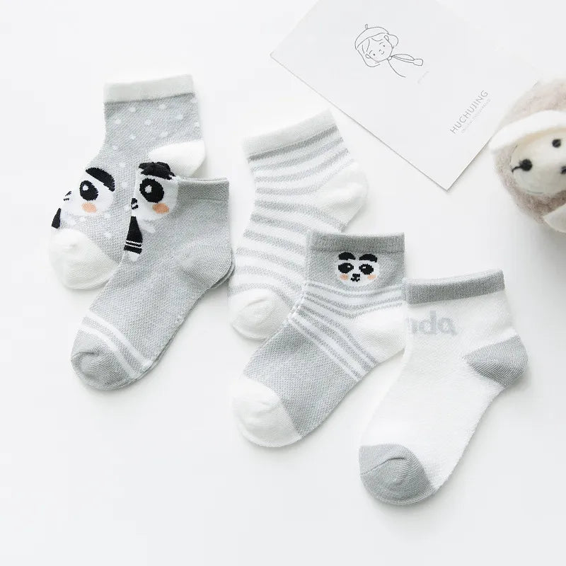 5 Pairs Infant Baby Socks (Newborn-2Y) - Cotton Mesh, Cute & Comfy