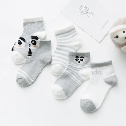 5 Pairs Infant Baby Socks (Newborn-2Y) - Cotton Mesh, Cute & Comfy