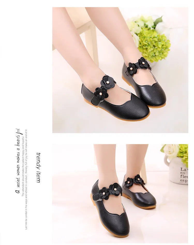 Girls Princess Leather Sandals: Elegant White Shoes for Weddings, School, and Fashion
