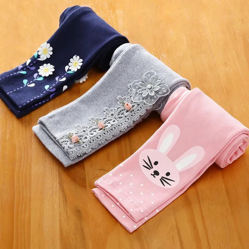 Girls' Spring Leggings - Cartoon Print Skinny Pants