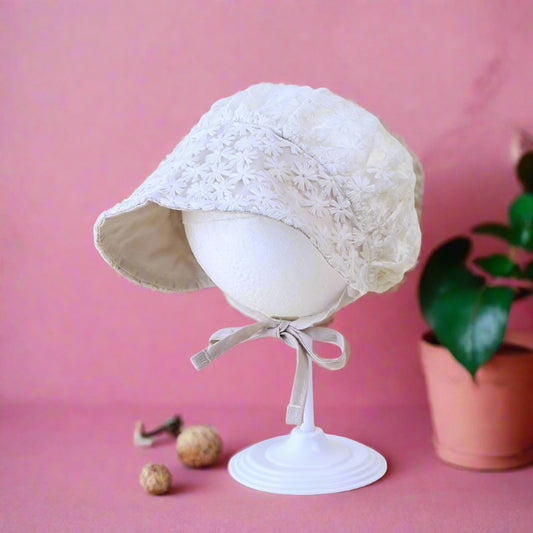 Summer Lace Flower Baby Hat: Princess Infant Sun Cap