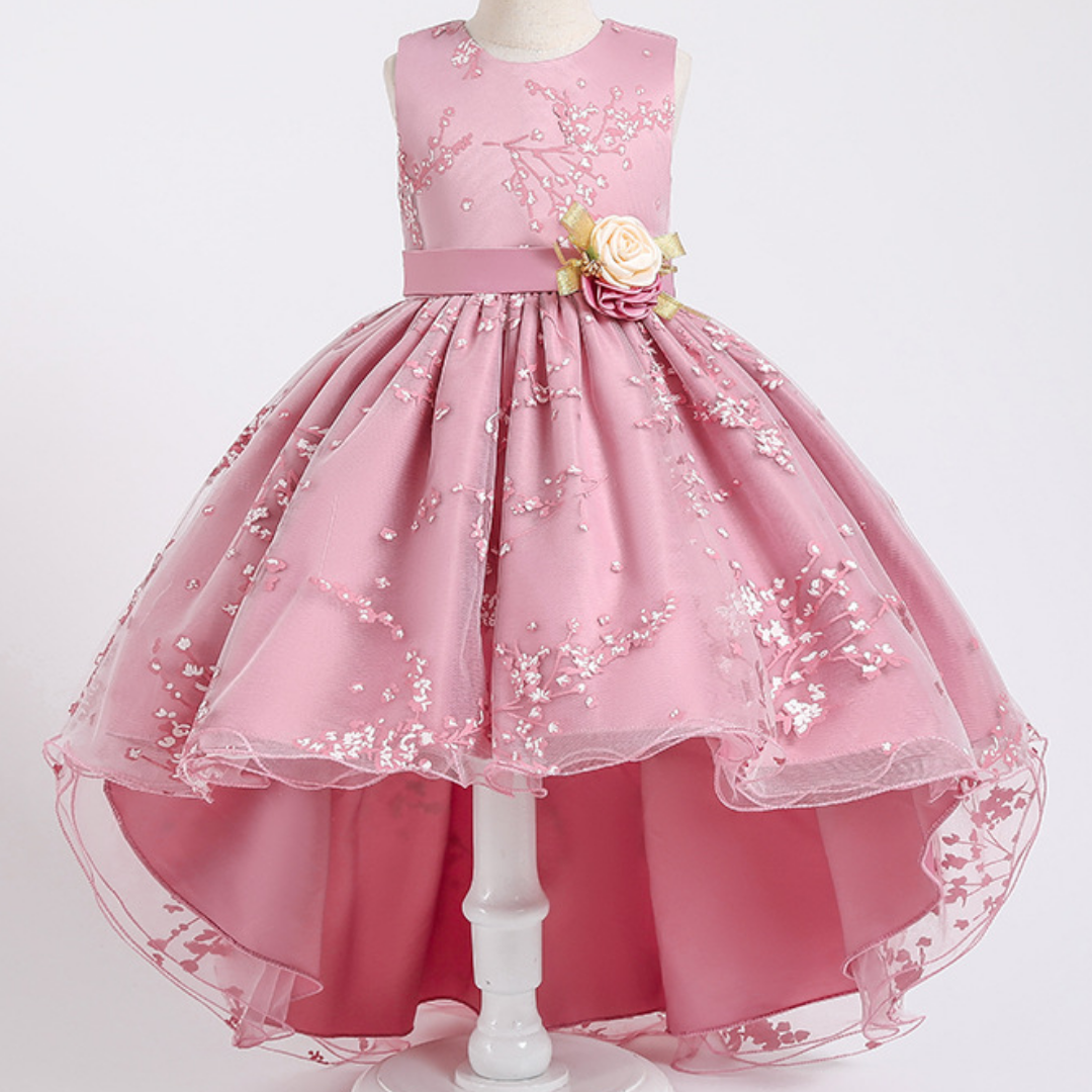 Rose Design Floral Long Back Girls Fashion Party Dress