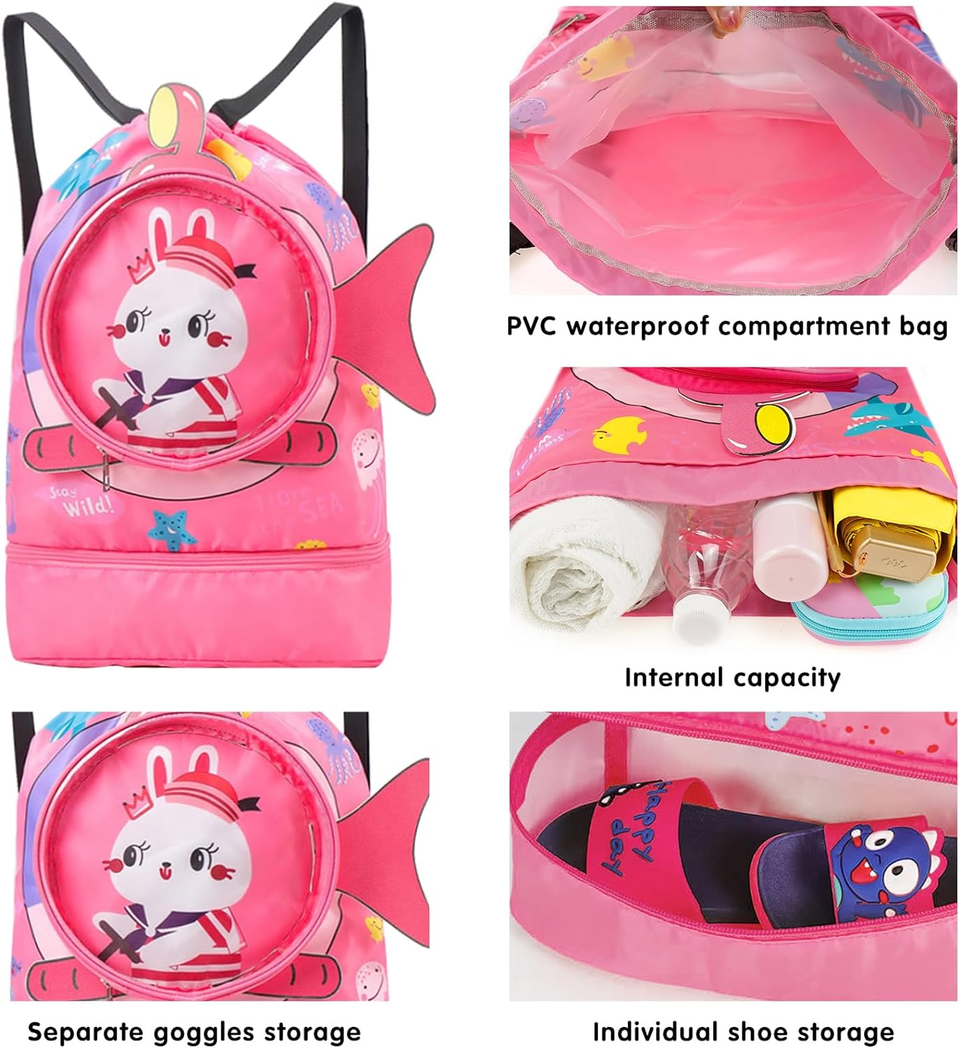 CUTE ANIMALS DRAWSTRING WATERPROOF SWIMMING BAG