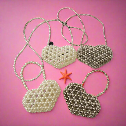 Sweet Heart Pearled Crossbody Girls' Bag