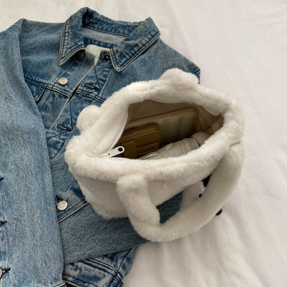 Cute Solid Plush Fur Kids Handbag