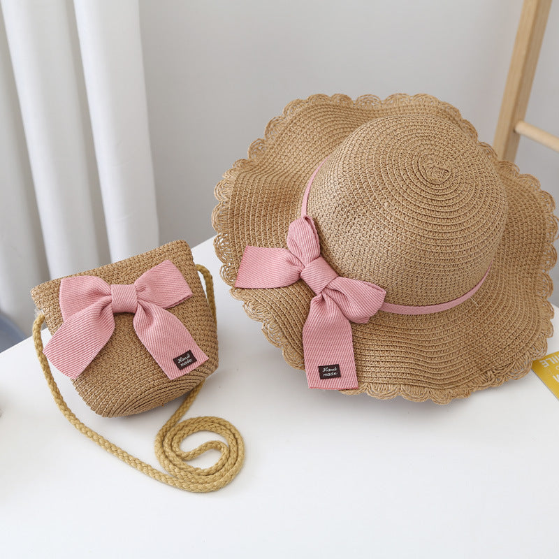 Bow Detailed Straw Hat And Bag Set