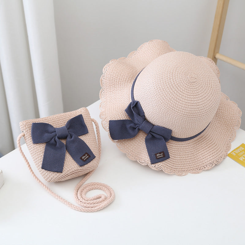 Bow Detailed Straw Hat And Bag Set