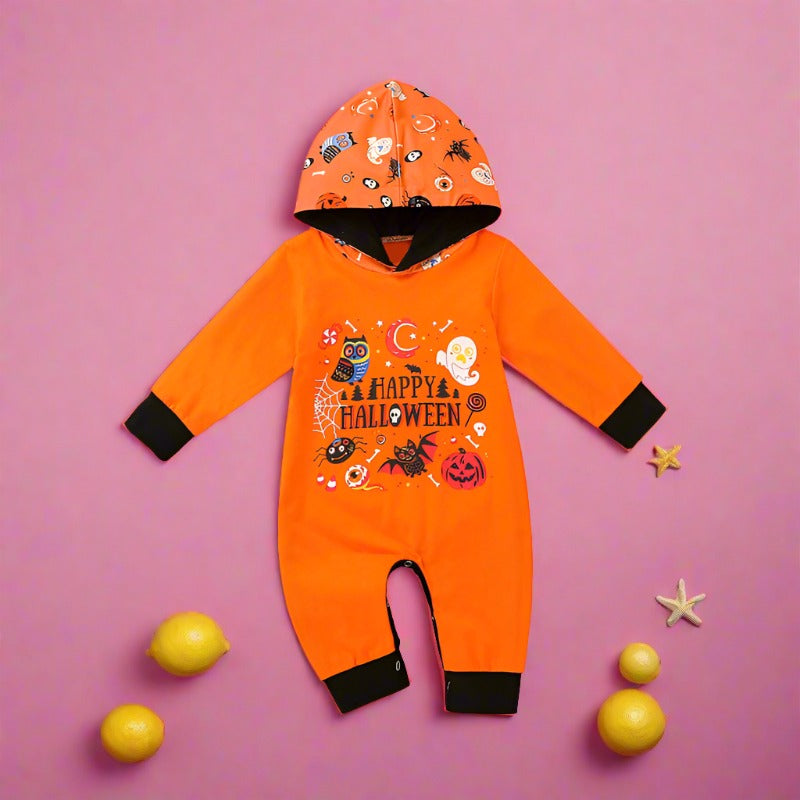 Infant Boy Girl Happy Halloween Cartoon Hoodie Jumpsuit