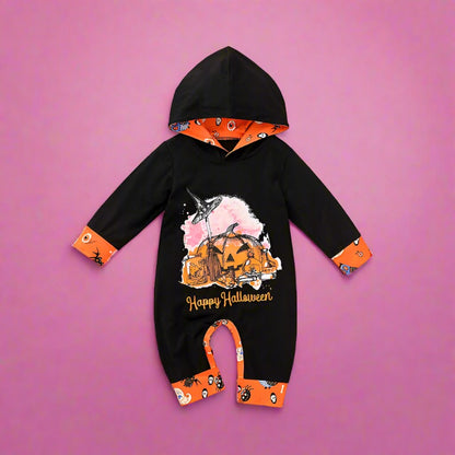 Infant Boy Happy Halloween Pumpkin Hoodie Jumpsuit