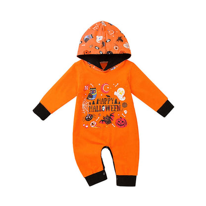 Infant Boy Happy Halloween Pumpkin Hoodie Jumpsuit