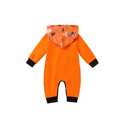 Infant Boy Happy Halloween Pumpkin Hoodie Jumpsuit