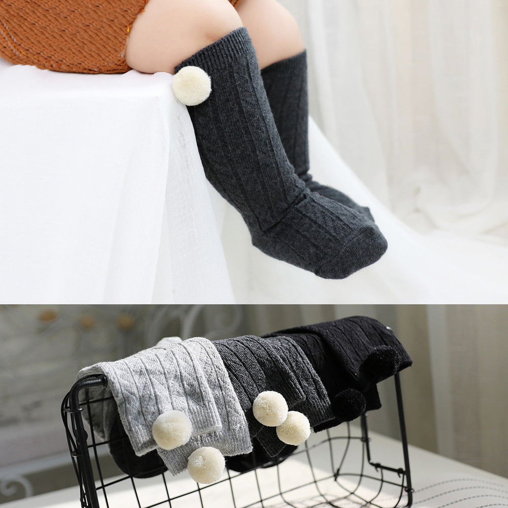 Infant Toddler Girl Pom Pom Decor High Top Socks Wholesale 36585846