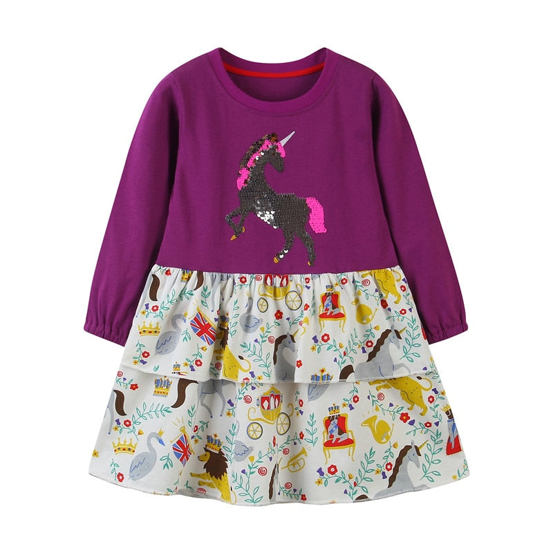 Racing Horse Print Design Long Sleeve Top Dress