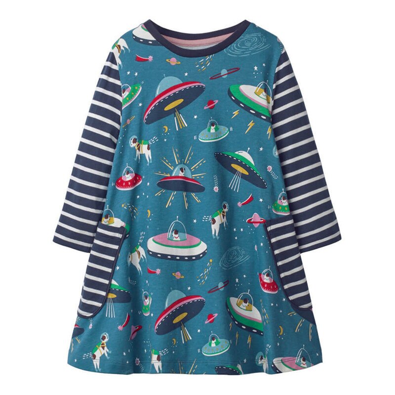 Cute Embroidery Design Patch Long Sleeve Top Dress
