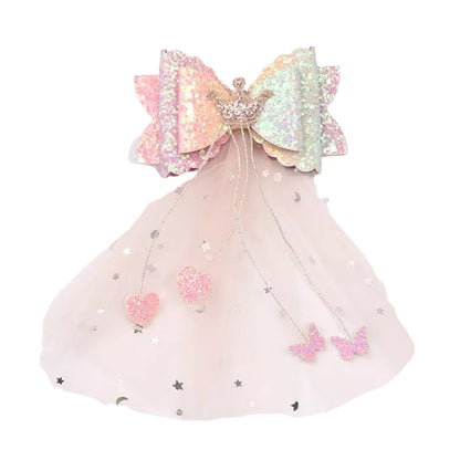 Kid Girl Bow Fringed Mesh Hair Clip Wholesale 07955939