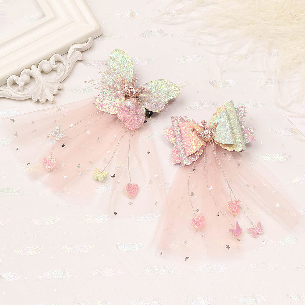 Kid Girl Bow Fringed Mesh Hair Clip Wholesale 07955939
