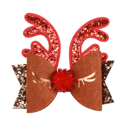 Kid Girl Christmas Sequins Antlers Hair Clip