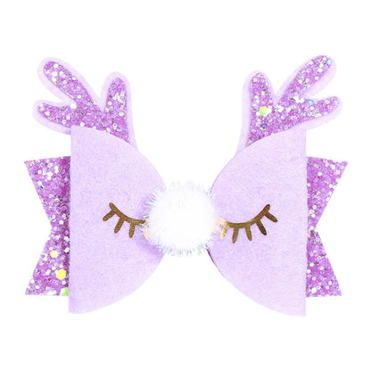 Kid Girl Christmas Sequins Antlers Hair Clip