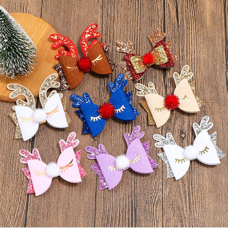 Kid Girl Christmas Sequins Antlers Hair Clip
