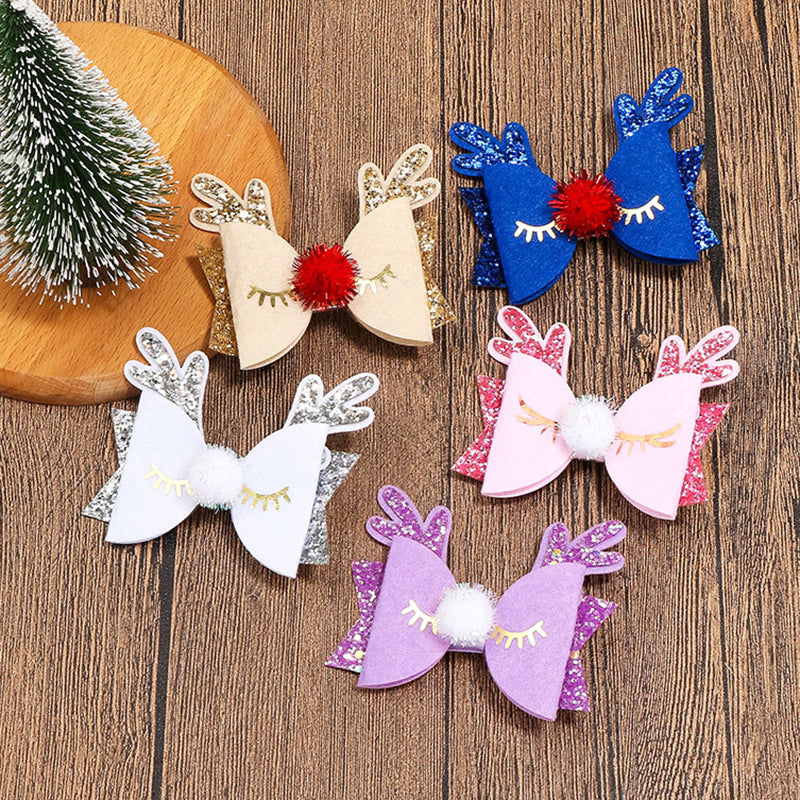 Kid Girl Christmas Sequins Antlers Hair Clip