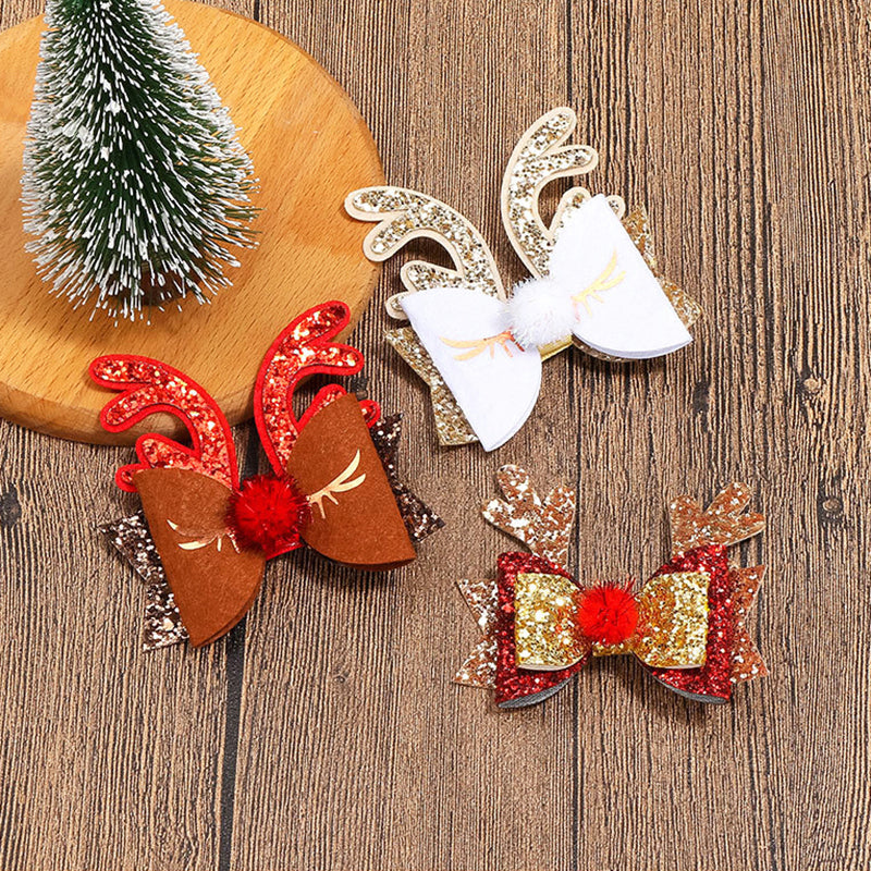 Kid Girl Christmas Sequins Antlers Hair Clip