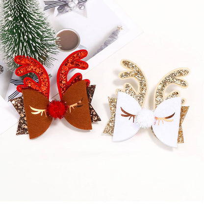 Kid Girl Christmas Sequins Antlers Hair Clip