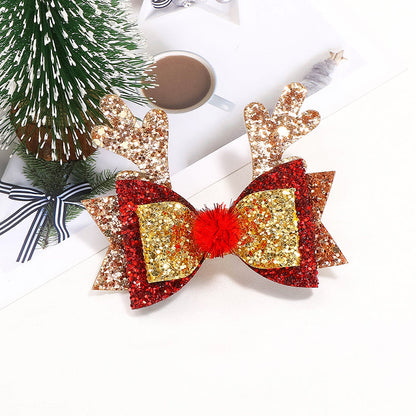 Kid Girl Christmas Sequins Antlers Hair Clip