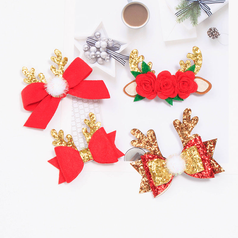 Kid Girl Christmas Sequins Bow Hair Clip