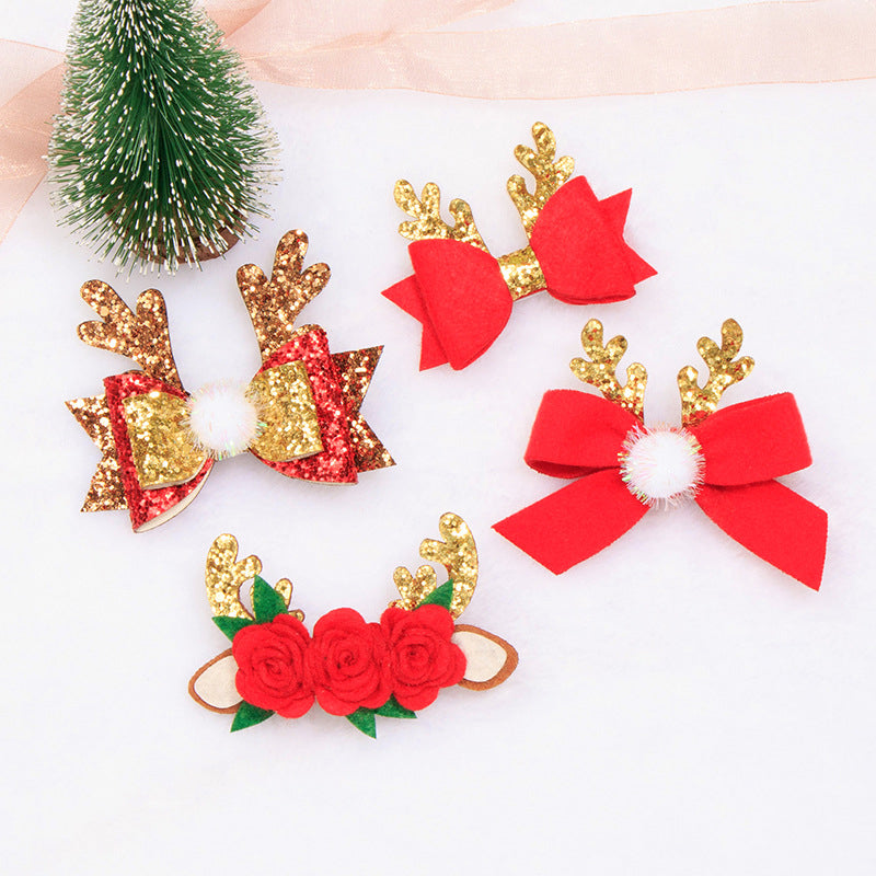 Kid Girl Christmas Sequins Bow Hair Clip