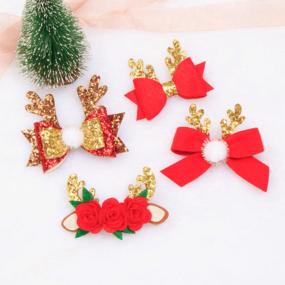 Kid Girl Christmas Sequins Bow Hair Clip