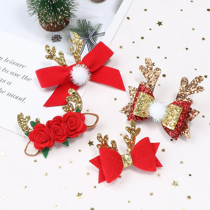 Kid Girl Christmas Sequins Bow Hair Clip