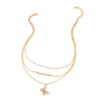Kid Girl Metal Butterfly Multilayer Necklace Wholesale 61463098