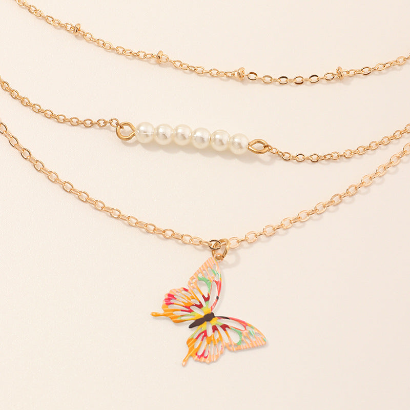 Kid Girl Metal Butterfly Multilayer Necklace Wholesale 61463098