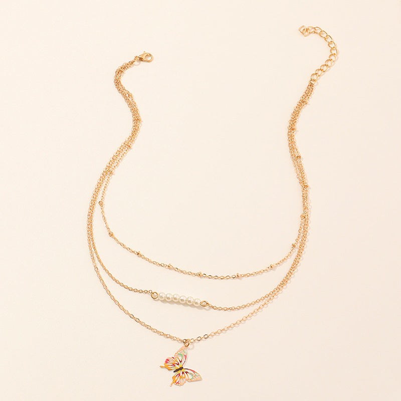 Kid Girl Metal Butterfly Multilayer Necklace Wholesale 61463098