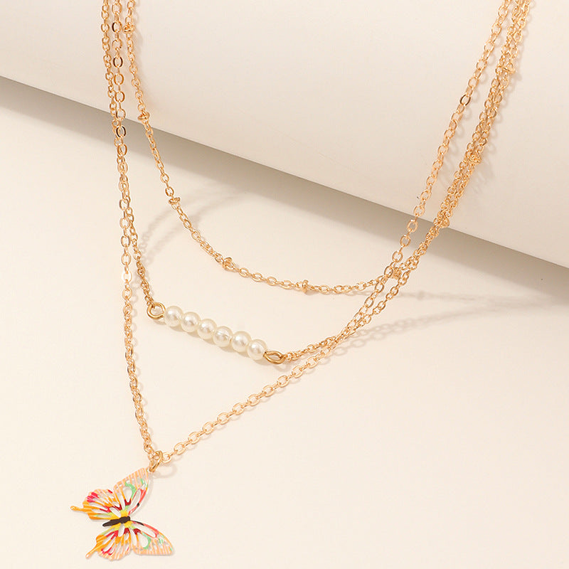 Kid Girl Metal Butterfly Multilayer Necklace Wholesale 61463098