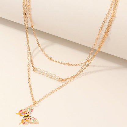Kid Girl Metal Butterfly Multilayer Necklace Wholesale 61463098