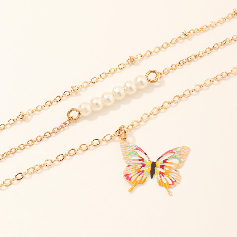 Kid Girl Metal Butterfly Multilayer Necklace Wholesale 61463098