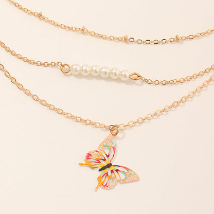 Kid Girl Metal Butterfly Multilayer Necklace Wholesale 61463098