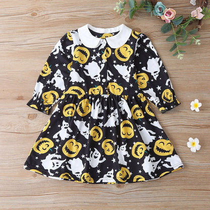 Baby Kid Girls Cartoon Print Halloween Dresses